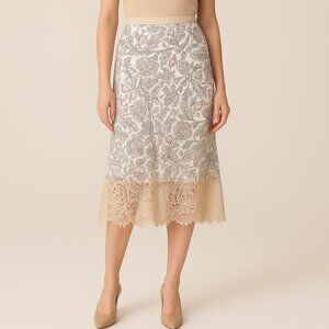 Gold Hawk Cream Paisley Bias Cut Silk Skirt NWT Size M